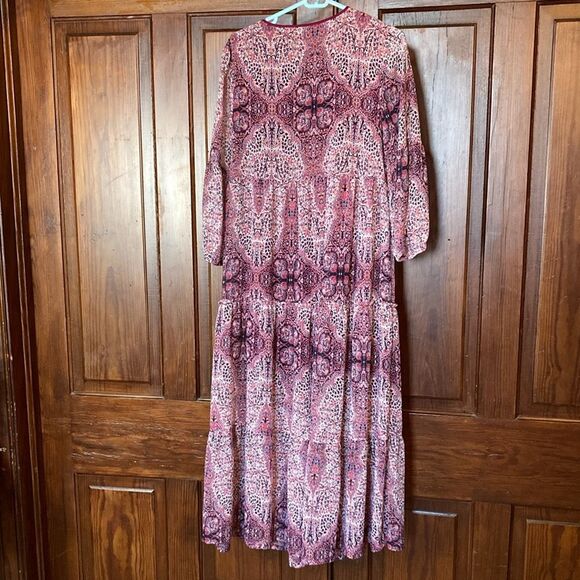 St. John's Bay Tiered Pink Lined Flowy Maxi Dress Size M - Picture 2 of 9
